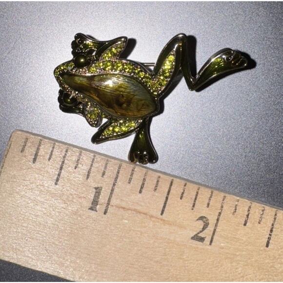 Vtg Lauren Conrad Enamel Leaping Frog Brooch Gold Tone Rhinestone Pin Signed LC - Picture 12 of 12